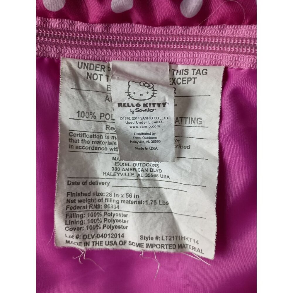 Hello Kitty Sanrio Sleeping Bag 56 X 28 Pink Polka Dot Trim 2014 Sleepover Campi - Picture 8 of 8